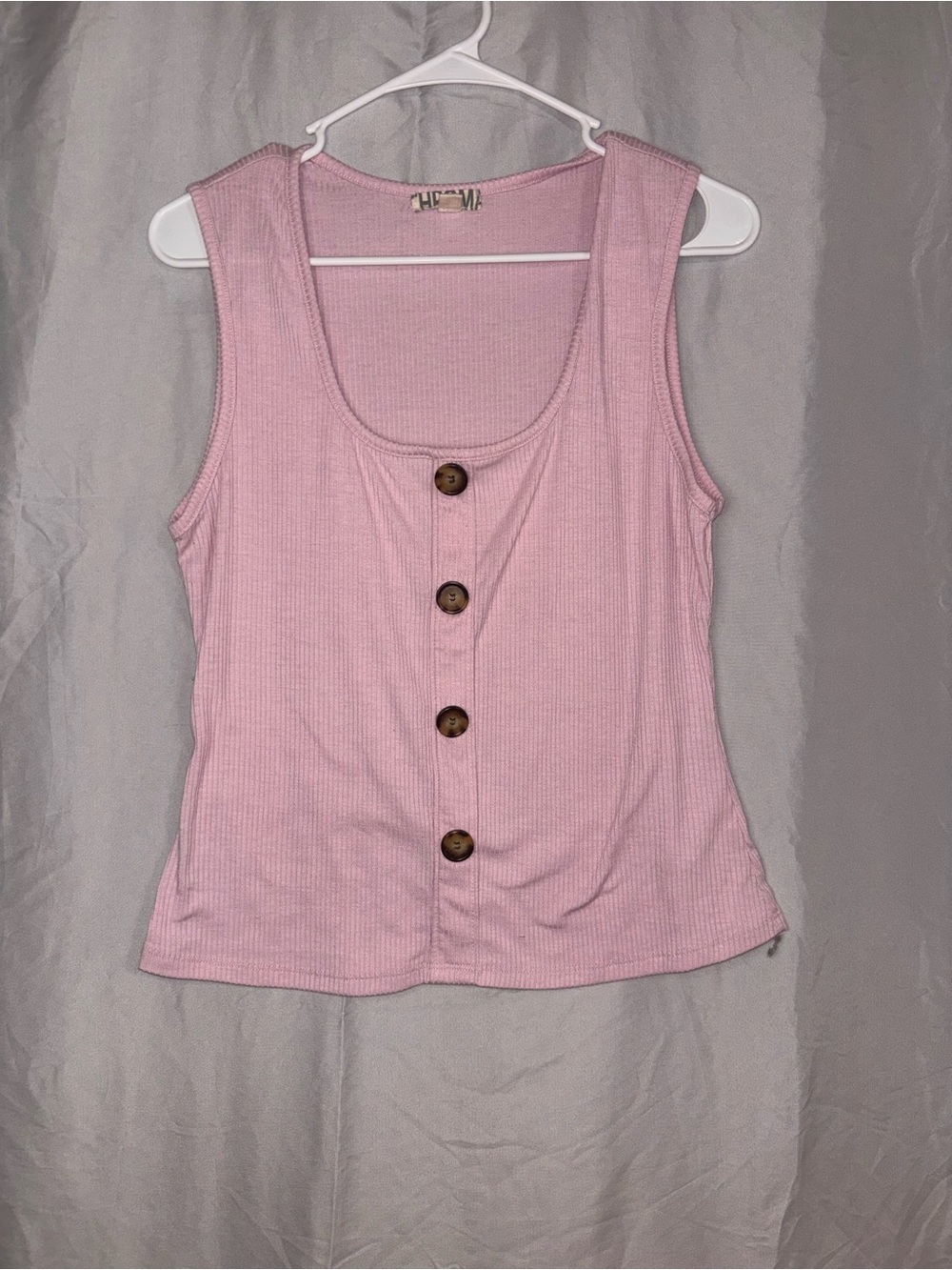 Hem Pink Ribbed Button-Front Tank